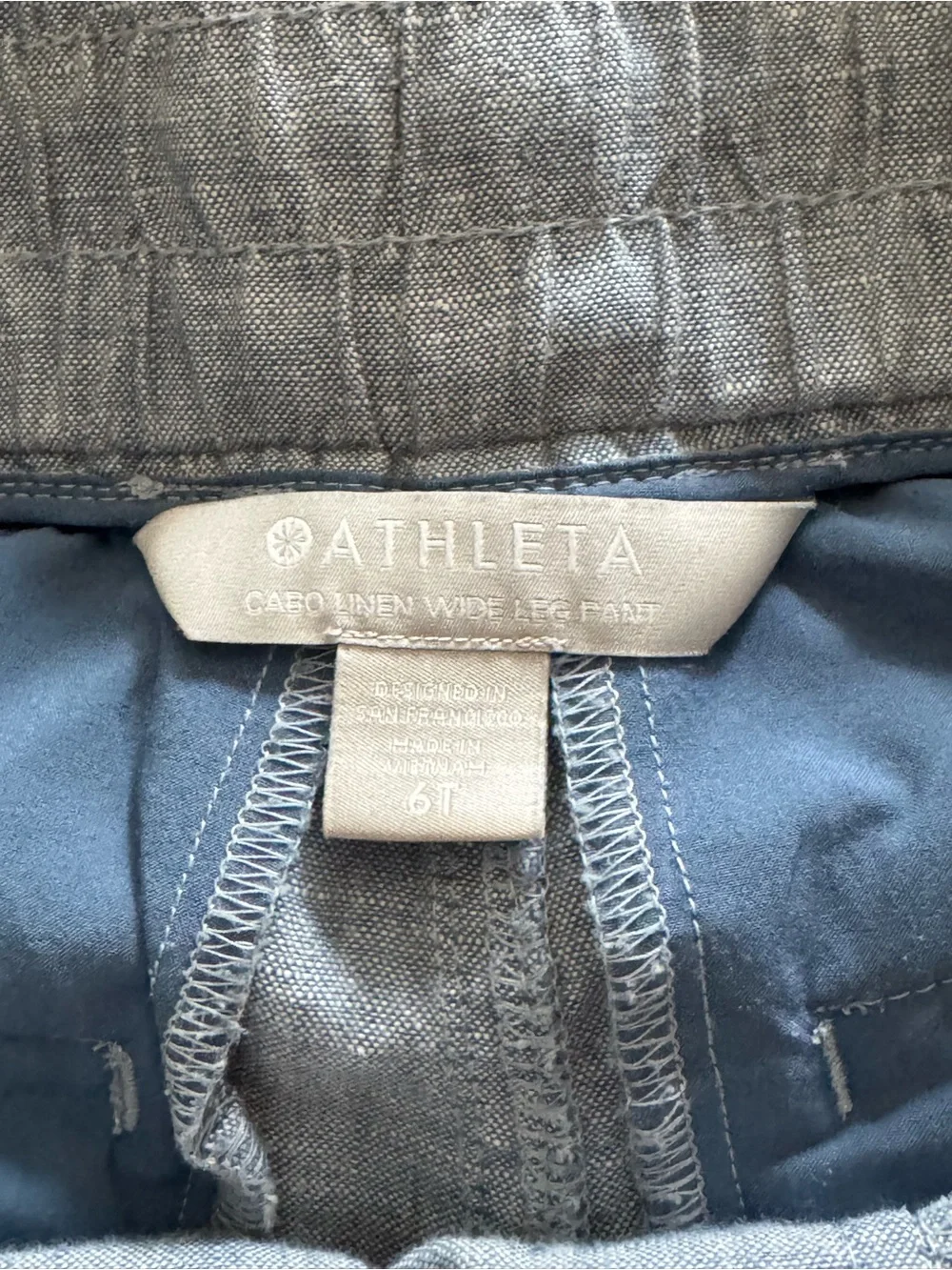 Athleta Cabo Linen Wide Leg Pants Chambray Blue Size 6L